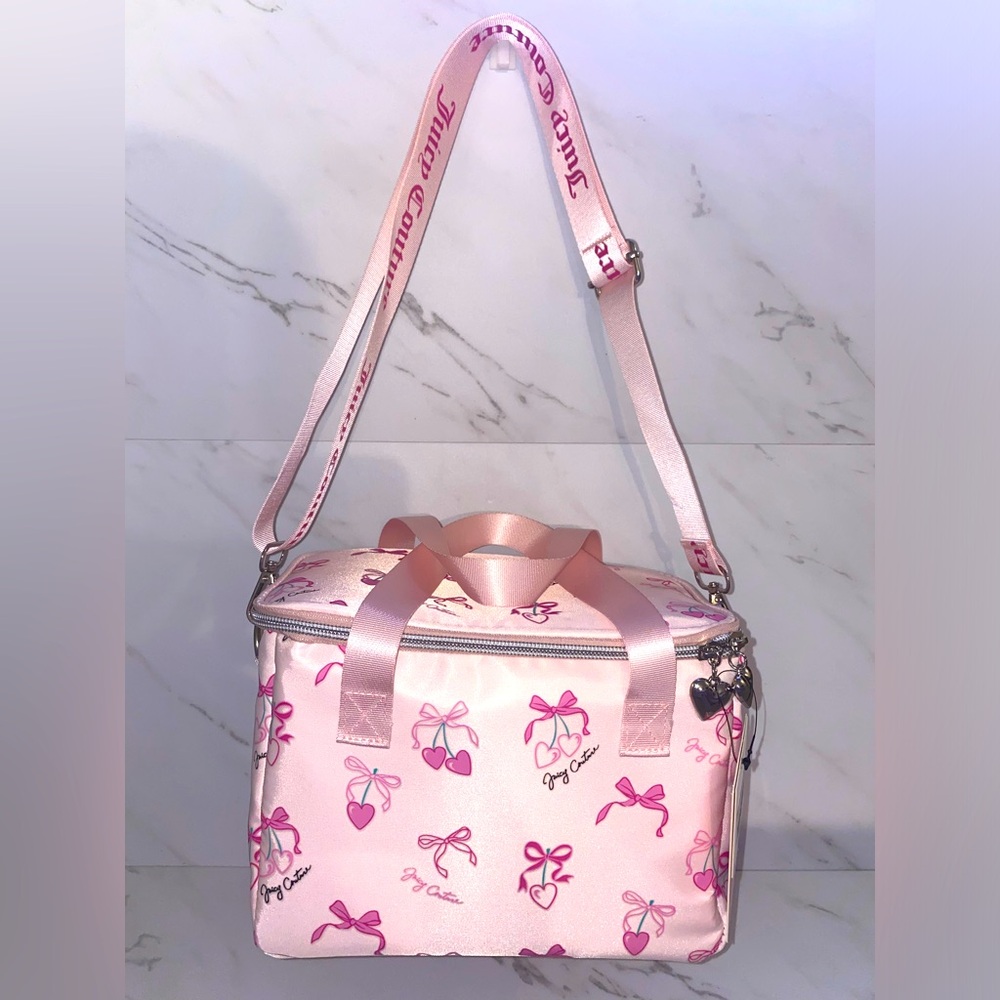 🎀🍒🩷NEW Juicy Couture Insulated Cooler Bag/ Lunch Box pink cherry Bows Hearts - Picture 5 of 10